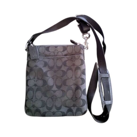 COACH Dark Brown Canvas Print Leather Accent Messenger/Crossbody Bag Purse - Picture 2 of 7